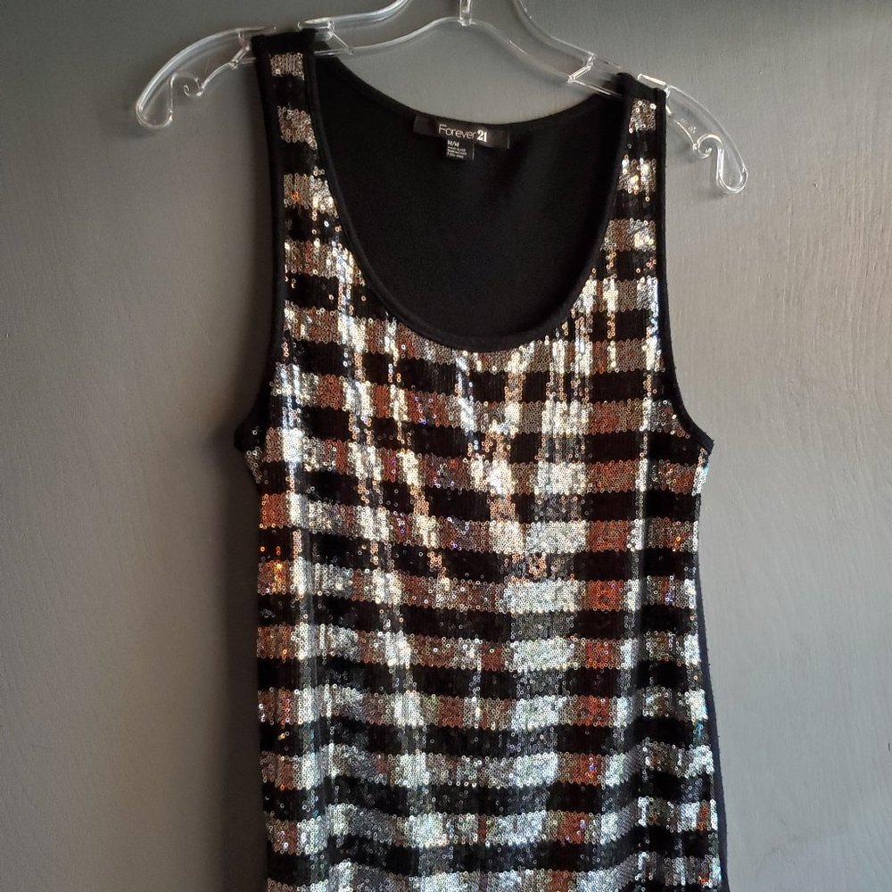 Forever 21 Black & Silver Sequins Tank Top Cami - Medium